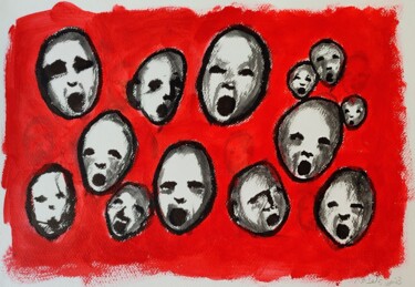 Peinture intitulée "Teste urlanti" par Pierangelo Rosati, Œuvre d'art originale, Acrylique