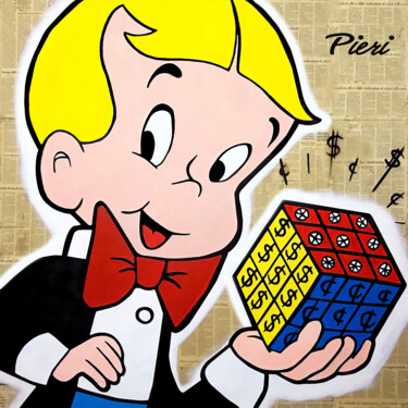 Painting titled "Richie Rich Rubiks…" by Pieri Gallery (Pieri), Original Artwork, Acrylic Mounted on Wood Stretcher frame