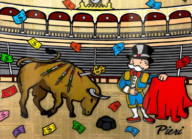 Painting titled "Monopoly Bullfighte…" by Pieri Gallery (Pieri), Original Artwork, Acrylic Mounted on Wood Stretcher frame