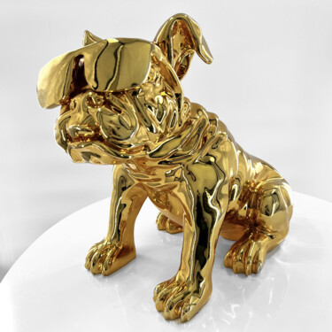 Scultura intitolato "Bull Dog Gold Editi…" da Pierigallery, Opera d'arte originale, Resina