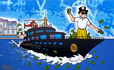 Painting titled "Monopoly Yatch Edit…" by Pierigallery, Original Artwork, Acrylic Mounted on Wood Stretcher frame