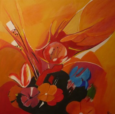 Painting titled "Composition orangée" by Pierle, Original Artwork