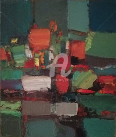 Painting titled "Abstrait vert" by Pierre-Antoine Lépine, Original Artwork, Oil