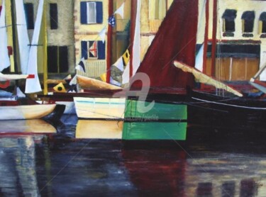 Painting titled "Port, french harbour" by Pierre-Antoine Lépine, Original Artwork, Oil