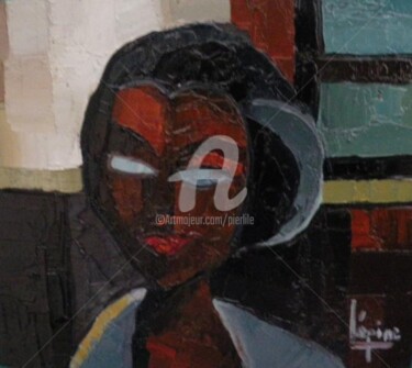 Painting titled "Black woman at a ba…" by Pierre-Antoine Lépine, Original Artwork, Oil