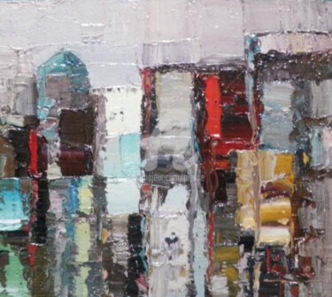 Peinture intitulée "Ville sous la pluie…" par Pierre-Antoine Lépine, Œuvre d'art originale, Huile
