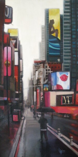 Peinture intitulée "New york sous la pl…" par Pierre-Antoine Lépine, Œuvre d'art originale, Huile