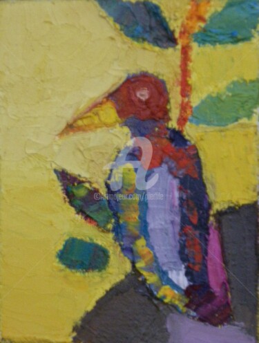 Pintura intitulada "Oiseau posé sur une…" por Pierre-Antoine Lépine, Obras de arte originais, Óleo