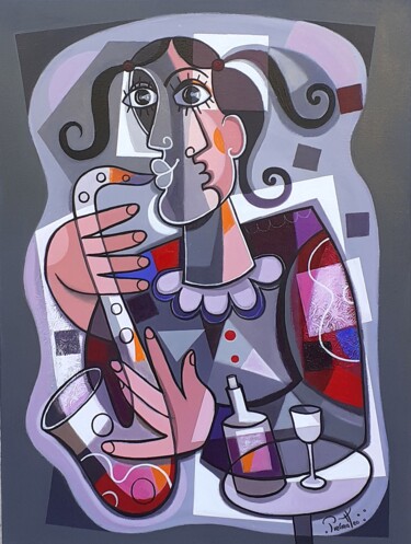 Peinture intitulée "Le saxophoniste" par Piermattéo, Œuvre d'art originale, Acrylique