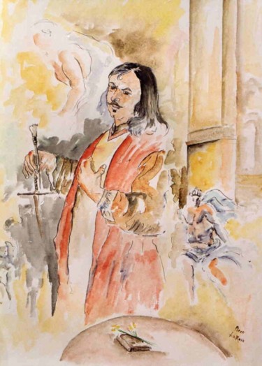 Pittura intitolato "omaggio a Mattia Pr…" da Piero La Rosa, Opera d'arte originale, Acquarello Montato su Cartone