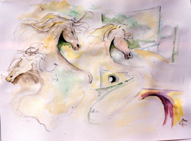 Pittura intitolato "cavalli" da Piero La Rosa, Opera d'arte originale, Olio