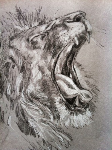 Drawing titled "Bâillement de lion" by Pierox, Original Artwork