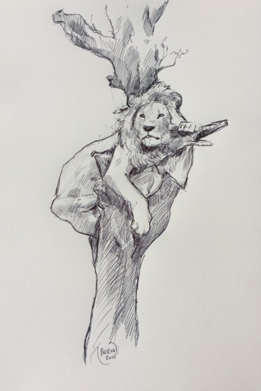 Drawing titled "Lion" by Pierox, Original Artwork, Ballpoint pen
