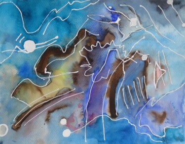 Peinture intitulée "Bleu de mère" par Pierre-Alain Mathieu, Œuvre d'art originale, Aquarelle