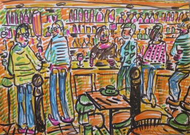 Malerei mit dem Titel "Bar de la Londaine,…" von Pierre-Alain Mathieu, Original-Kunstwerk, Marker