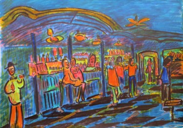 Pintura titulada "Bar de nuit" por Pierre-Alain Mathieu, Obra de arte original, Rotulador