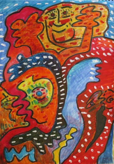 Painting titled "Un baiser sous cont…" by Pierre-Alain Mathieu, Original Artwork, Marker