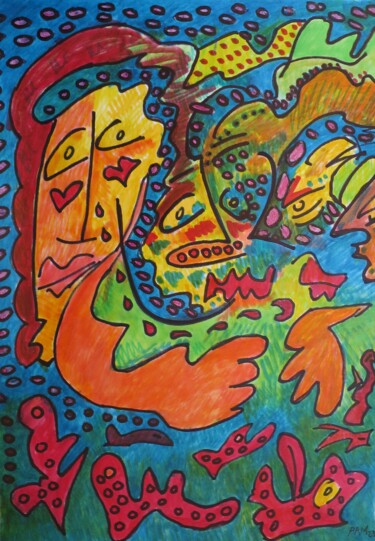 Peinture intitulée "Jeux deux mains" par Pierre-Alain Mathieu, Œuvre d'art originale, Marqueur