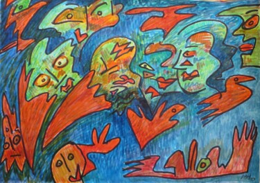 Malerei mit dem Titel "Ouvrez la cage aux…" von Pierre-Alain Mathieu, Original-Kunstwerk, Marker