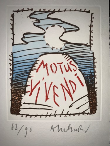 Gravures & estampes intitulée "Motus Vivendi" par Pierre Alechinsky, Œuvre d'art originale, Eau-forte