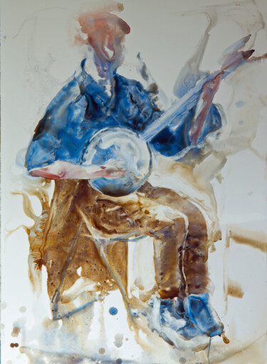 Peinture intitulée "musicien de rue" par Pierre Alix, Œuvre d'art originale, Aquarelle