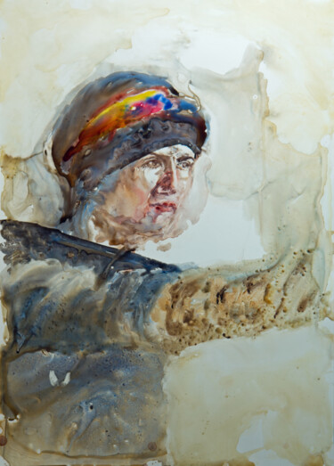 Peinture intitulée "combattante Kurde" par Pierre Alix, Œuvre d'art originale, Aquarelle