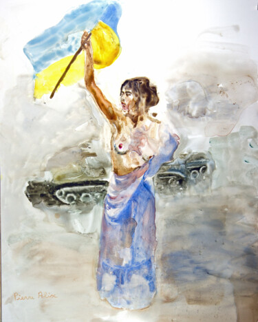 Painting titled "Ukraine" by Pierre Alix, Original Artwork, Watercolor