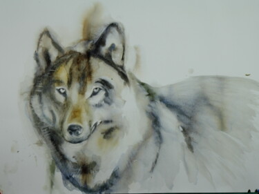 Painting titled "Loup" by Pierre Alix, Original Artwork, Watercolor