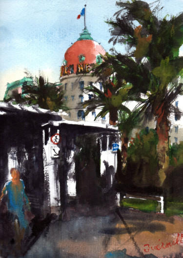 Painting titled "NICE- la promenade…" by Pierre Gueroult, Original Artwork, Watercolor