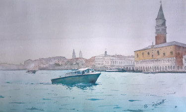 Pintura intitulada "Venise-en-hiver" por Pierre Gueroult, Obras de arte originais, Aquarela