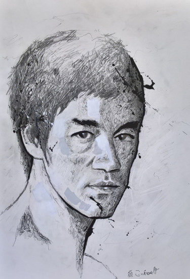 Painting titled "Bruce Lee III" by Pierre Gueroult, Original Artwork, Pencil