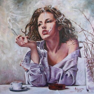 Peinture intitulée "«Dès levée : Café,…" par Pierre Arbassette, Œuvre d'art originale, Huile