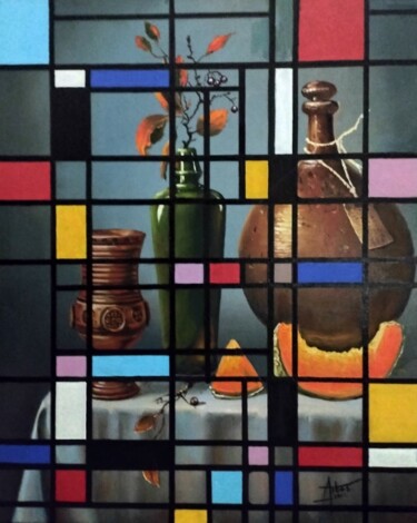 Peinture intitulée "Mondrian style stil…" par Pierre Arbassette, Œuvre d'art originale, Huile