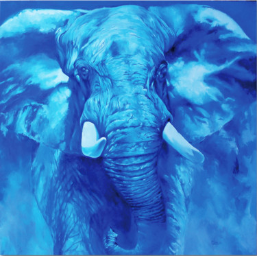 Painting titled "elephant-bleu.jpg" by Pierre Asencio, Original Artwork