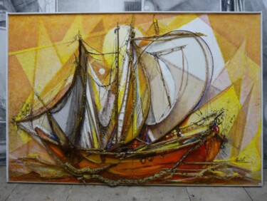 Peinture intitulée "Le bateau rouge" par Pierre Baldi, Œuvre d'art originale