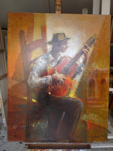 Peinture intitulée "La guitare de pierre" par Pierre Baldi, Œuvre d'art originale