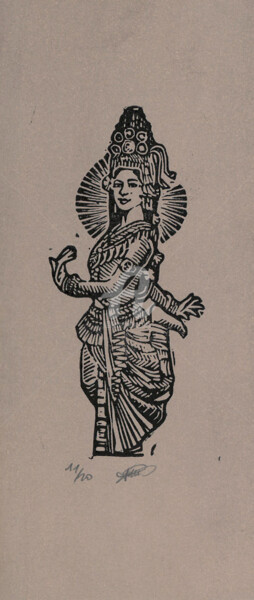 Gravures & estampes intitulée "Danseuse d'Indochine" par Pierre Bara, Œuvre d'art originale, Linogravures
