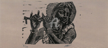 Gravures & estampes intitulée "Flûte indienne" par Pierre Bara, Œuvre d'art originale, Linogravures