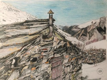 Disegno intitolato "Bergerie en montagne" da Pierre Bayet, Opera d'arte originale, Matita