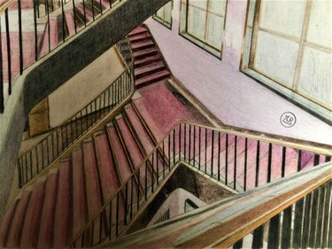 Рисунок под названием "Escaliers de velours" - Pierre Bayet, Подлинное произведение искусства, Карандаш