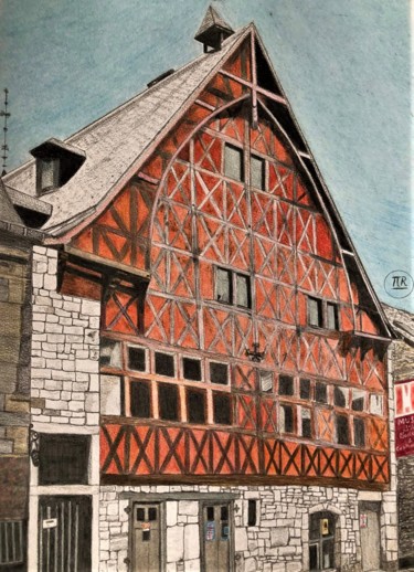 「Halle aux blés de D…」というタイトルの描画 Pierre Bayetによって, オリジナルのアートワーク, 鉛筆