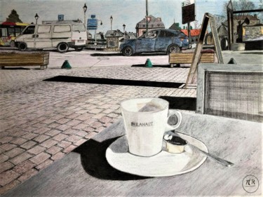 Zeichnungen mit dem Titel "Café en terrasse" von Pierre Bayet, Original-Kunstwerk, Bleistift