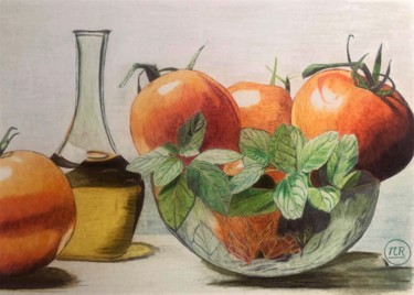 Disegno intitolato "Récolte de tomates" da Pierre Bayet, Opera d'arte originale, Matita