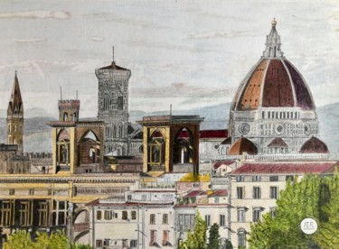 Desenho intitulada "Vue sur Florence" por Pierre Bayet, Obras de arte originais, Lápis