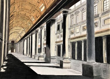 Disegno intitolato "Galerie des Offices…" da Pierre Bayet, Opera d'arte originale, Matita