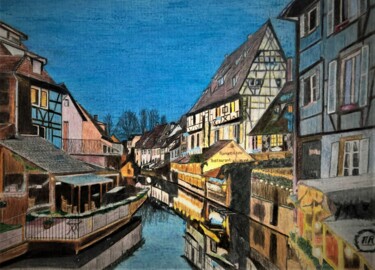 Noël en Alsace. Drawing titled "Noël en Alsace." by Pierre Bayet, Original Art, Pencil