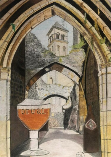 Rysunek zatytułowany „L'abbaye Notre-Dame…” autorstwa Pierre Bayet, Oryginalna praca, Ołówek