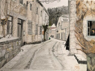 Durbuy aux couleurs d'hiver. Dessin intitulée "Durbuy aux couleurs…" par Pierre Bayet, Œuvre d'art originale, Crayon