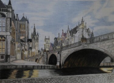 "Pont Saint-Michel à…" başlıklı Resim Pierre Bayet tarafından, Orijinal sanat, Kalem