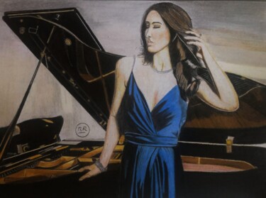 Desenho intitulada "Piano derrière l'ar…" por Pierre Bayet, Obras de arte originais, Lápis